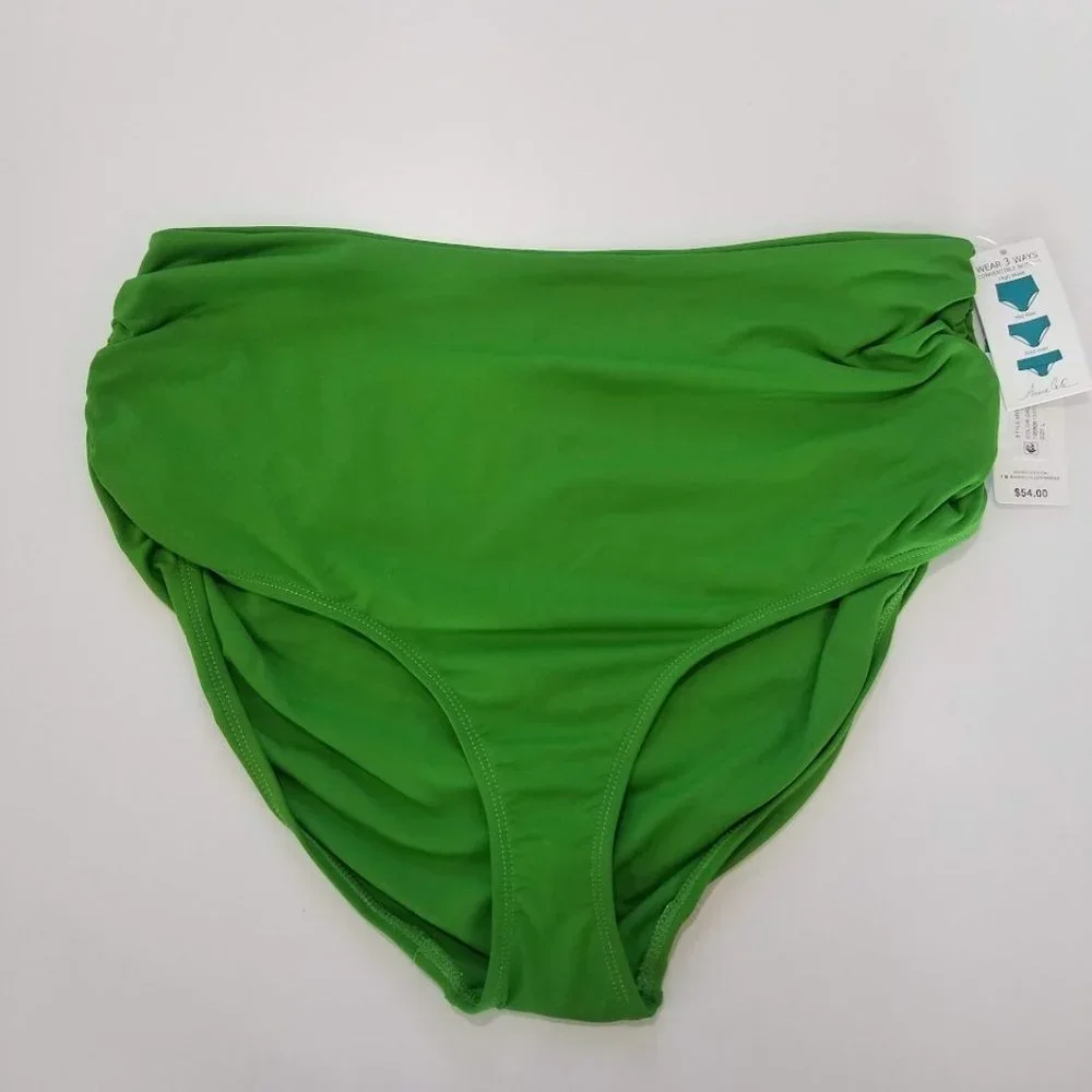 Anne Cole Signature Live in Color Convertible Bikini Bottom Green - Picture 2 of 6